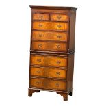 A George III style mahogany tallboy chest on chest with leather top brushing slide, 74cm x 43cm x