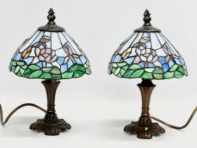 A pair of Tiffany style table lamps. 18x28cm