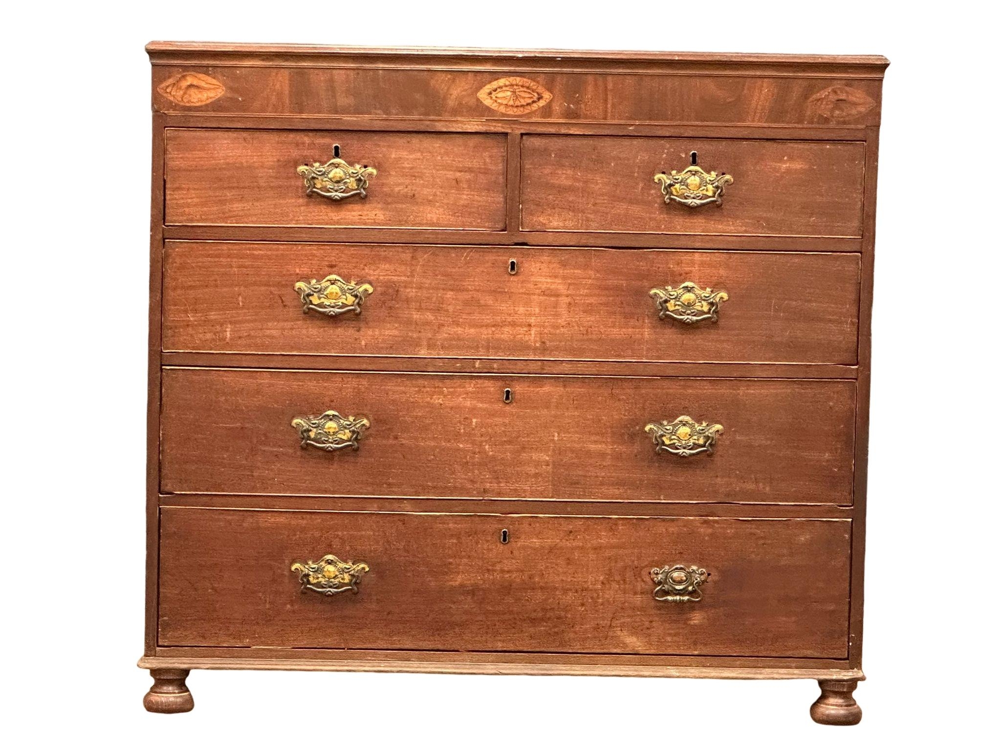 A large late George III Inlaid mahogany chest of drawers, circa 1800-20. 115cm x 55cm x 105cm - Image 5 of 8