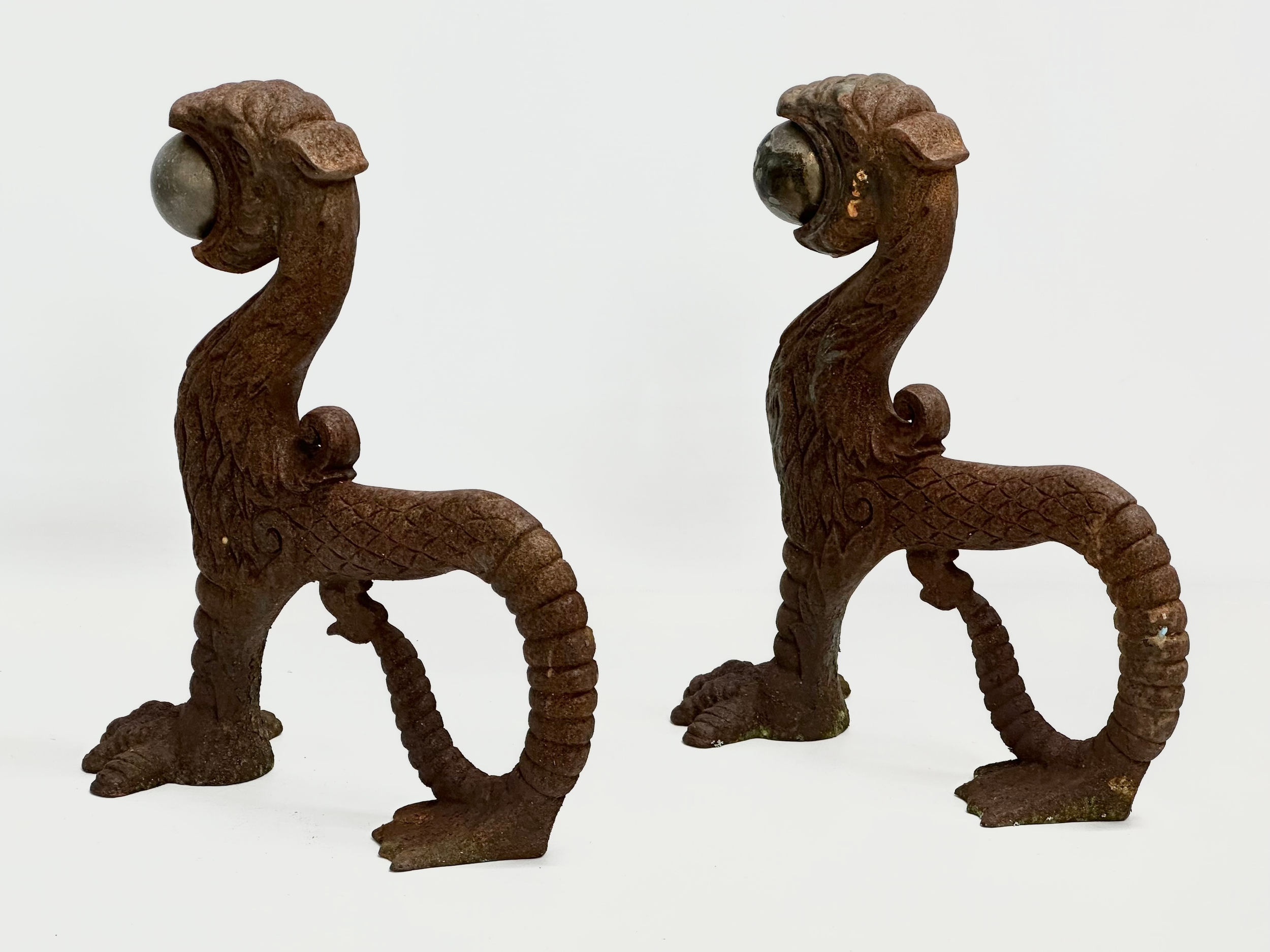 A pair of early/mid 19th century cast iron ‘Sea Lion’ andirons. 23x26cm - Image 3 of 8