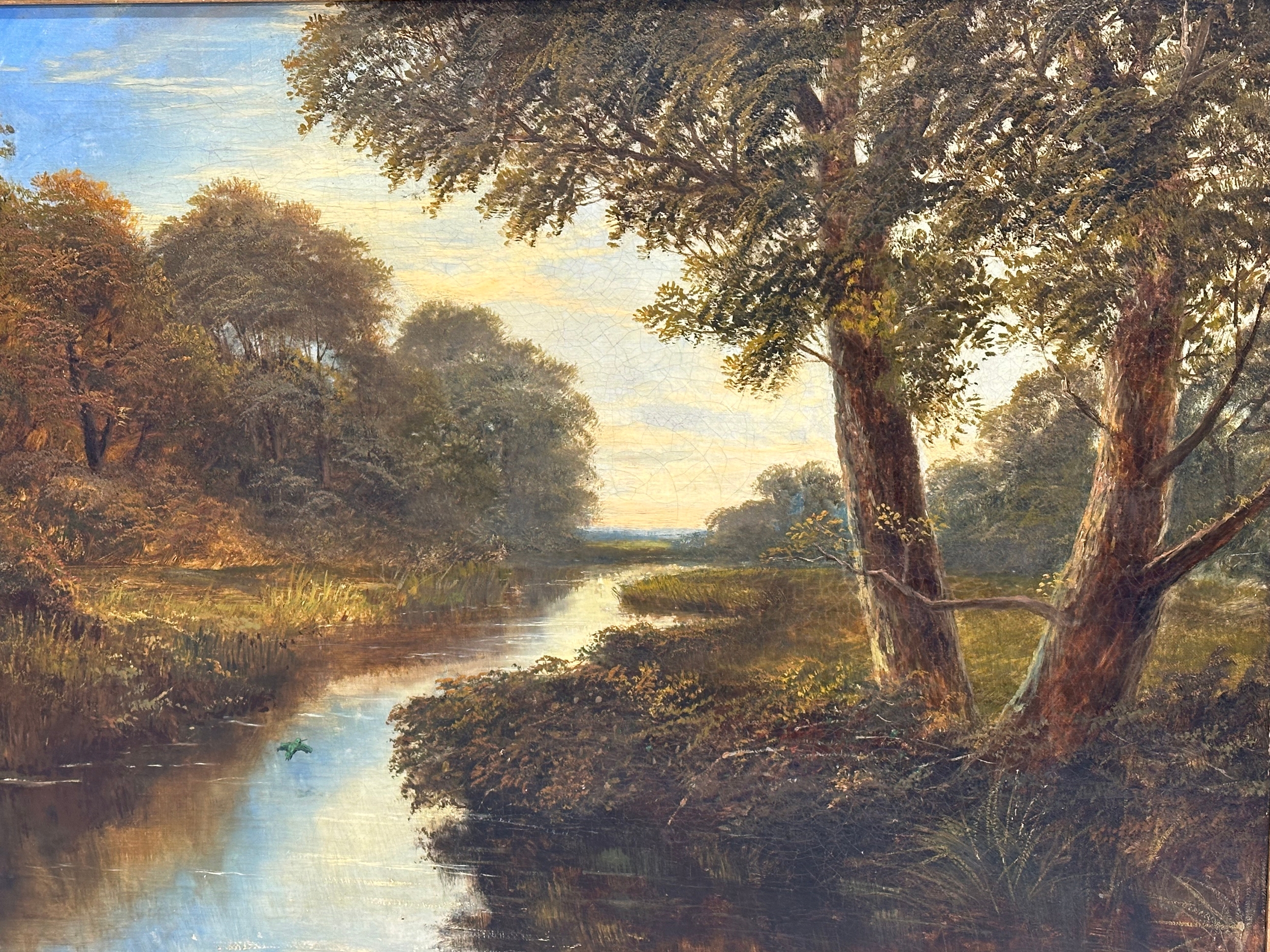 A large oil painting on canvas by Charles Henry Passey (1818-1895) River Through the Forest. - Image 9 of 10
