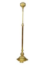 A large late Victorian brass floor lamp with reeded column by Hinks & Son. 178cm