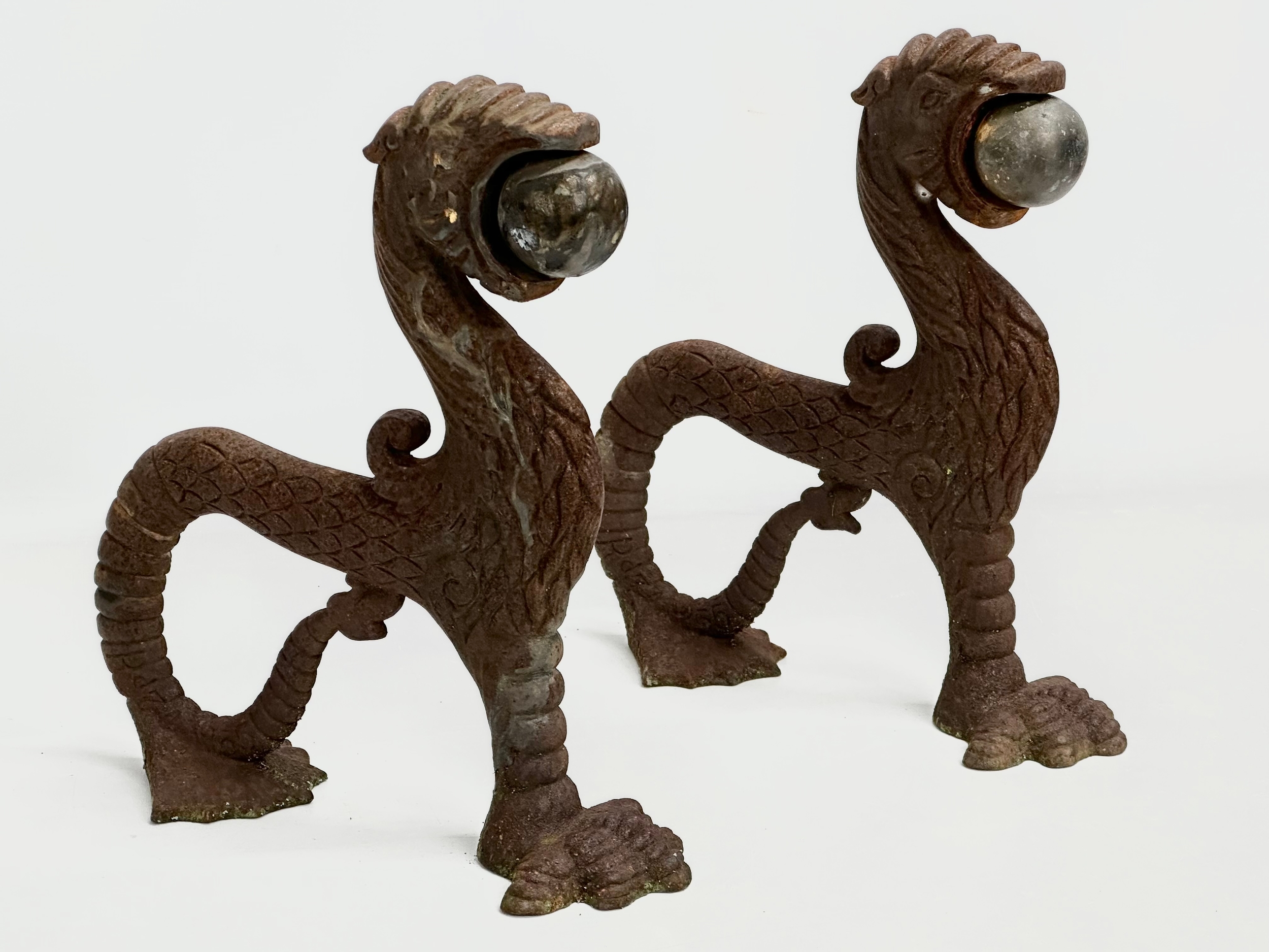 A pair of early/mid 19th century cast iron ‘Sea Lion’ andirons. 23x26cm - Image 7 of 8