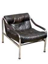 A Mid Century leather and chrome armchair designed by Tim Bates for Pieff, 1970s.