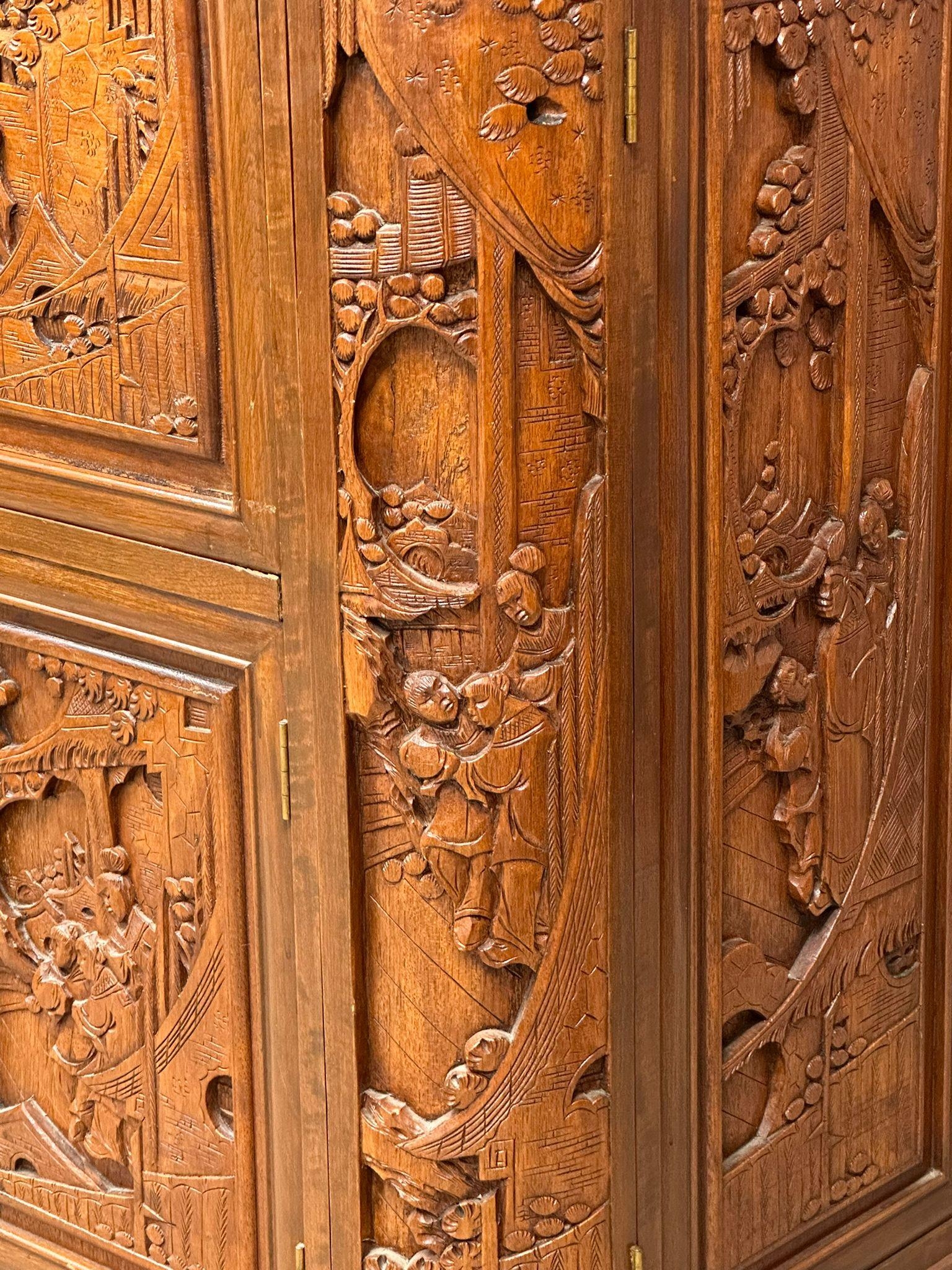 A vintage Chinese style carved teak folding cocktail bar. Closed 91x48x107cm - Image 9 of 14