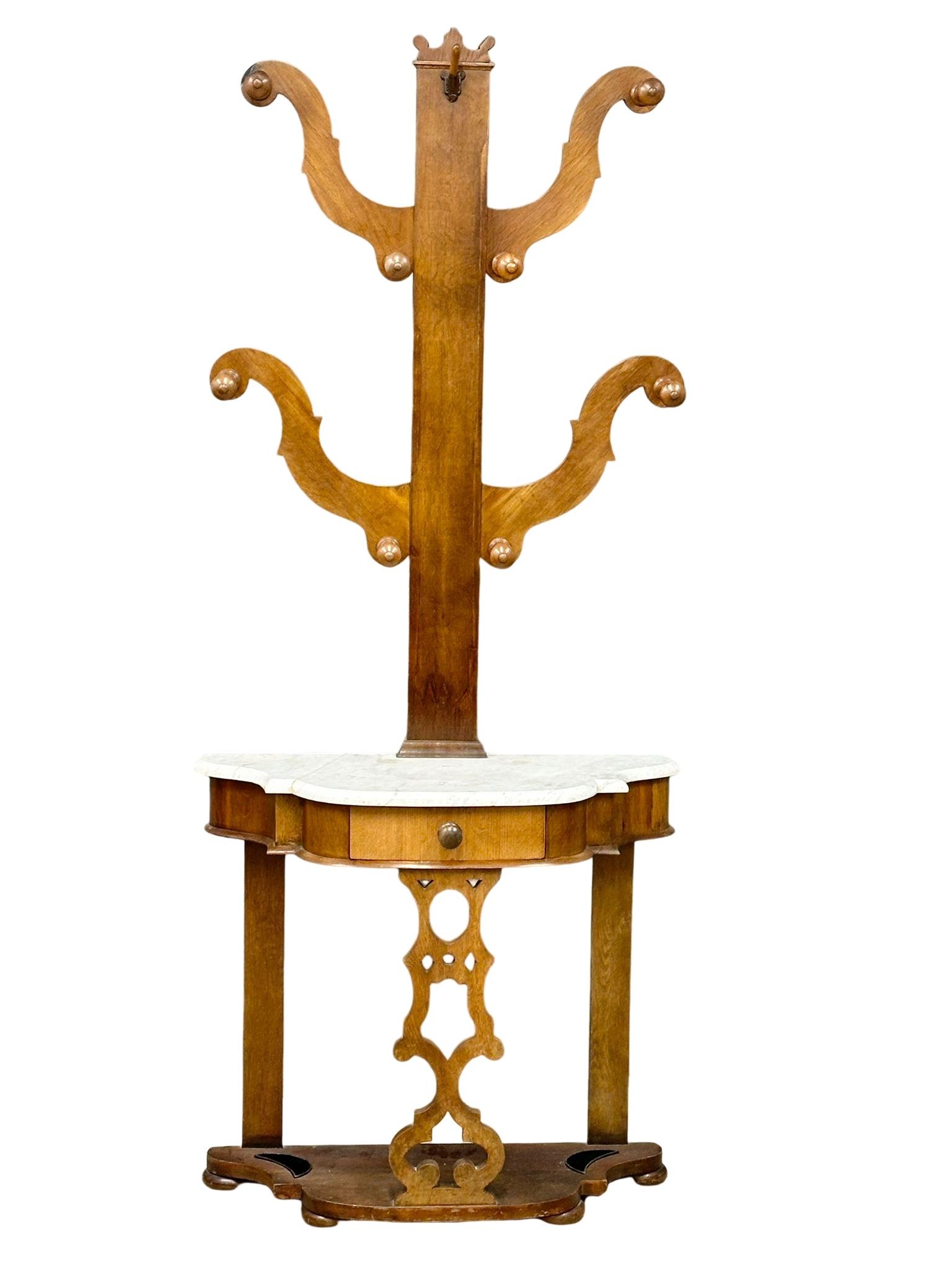 A Victorian mahogany hallstand with marble top. 89x36x206cm(4)