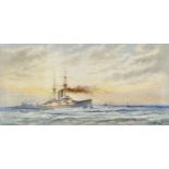 A large watercolour drawing by William Stewart (1823-1906) of H.M.S Commonwealth. Launched 1903.