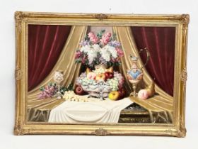 A large Still Life oil painting on canvas by Bela Balogh. 91x60cm. Frame 106x75cm