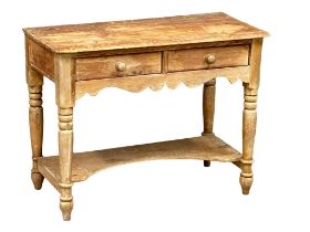A Victorian 2 tier pine side table with 2 drawers, 91cm x 48cm x 69cm