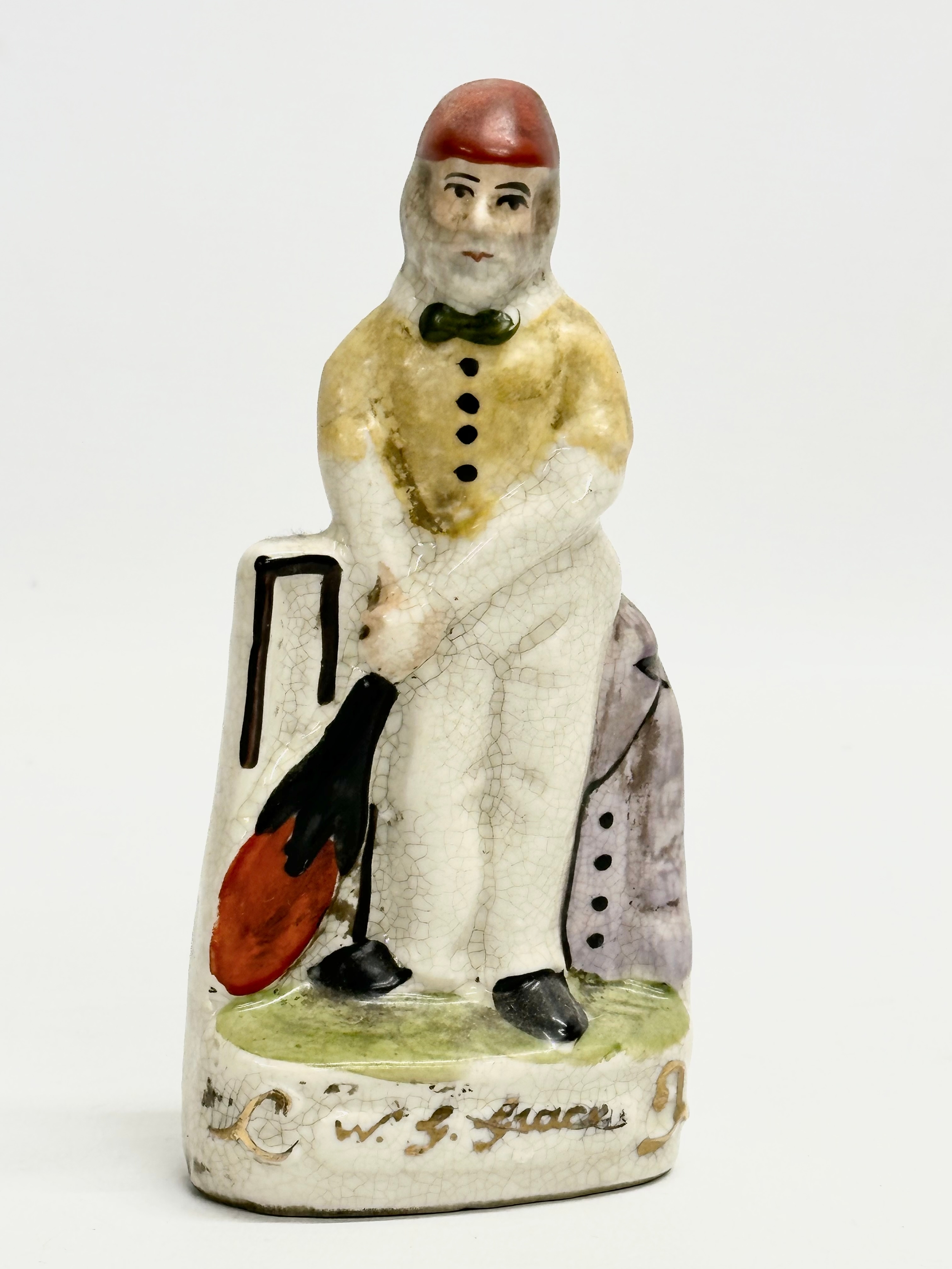 A mid 19th century Staffordshire W. G. Grace ‘Cricket Player’ figure. 14cm - Image 3 of 3