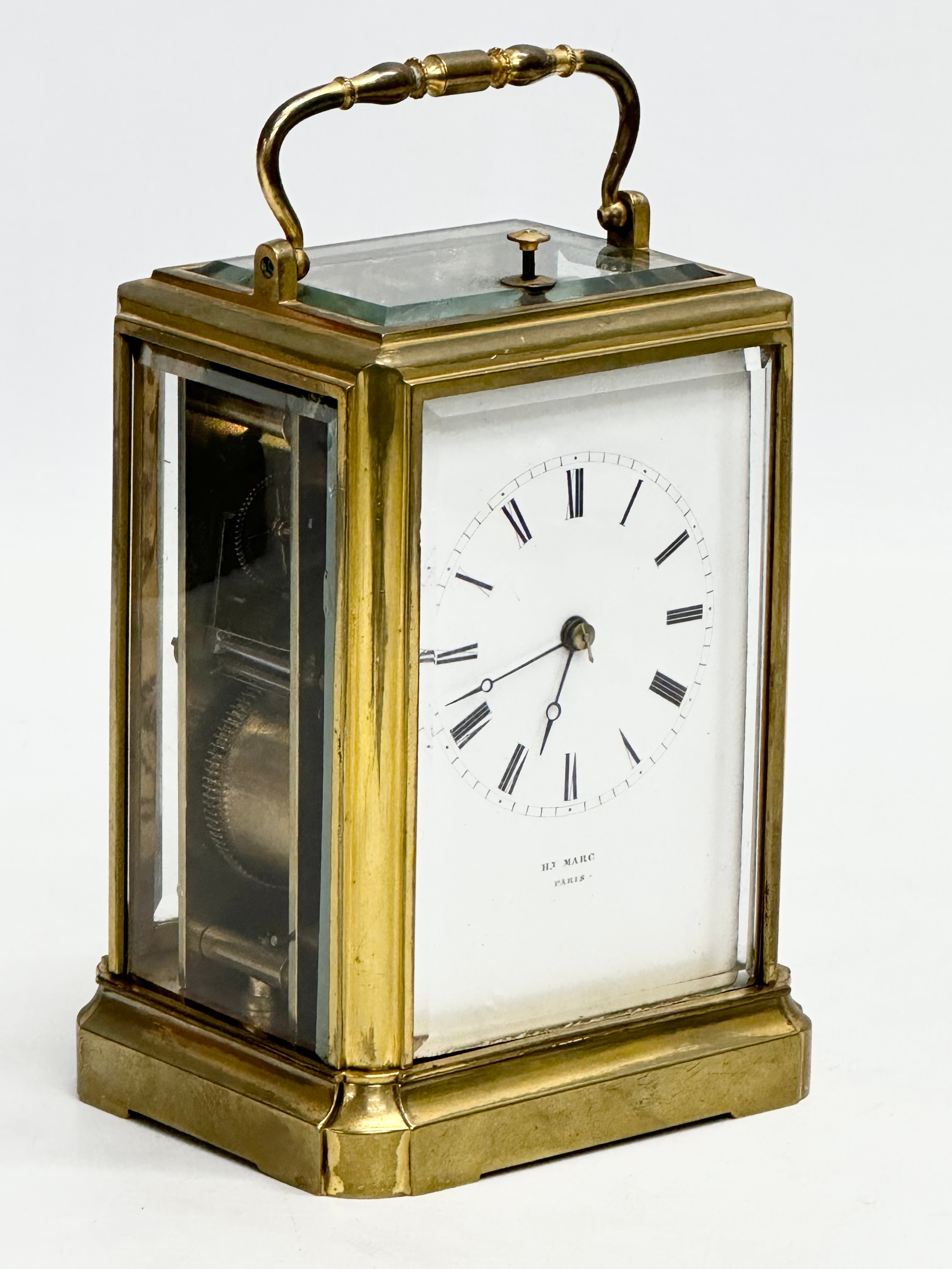 A rare mid 19th century Henry Marc brass Time Repeater Carriage Clock with 4 bevelled glass panels - Image 3 of 6