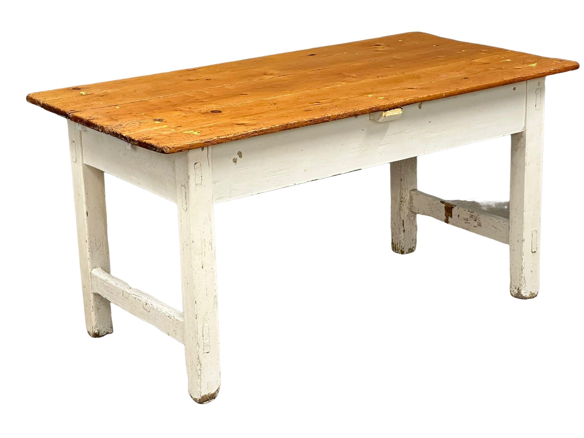 A Victorian pine farmhouse kitchen dining table. 152x78x76cm - Image 3 of 4