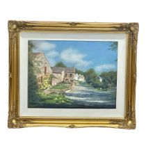 A large pastel by Ellen Sinclair (American) Cunningburn, Sunshine and Shadows. In a gilt shadowbox