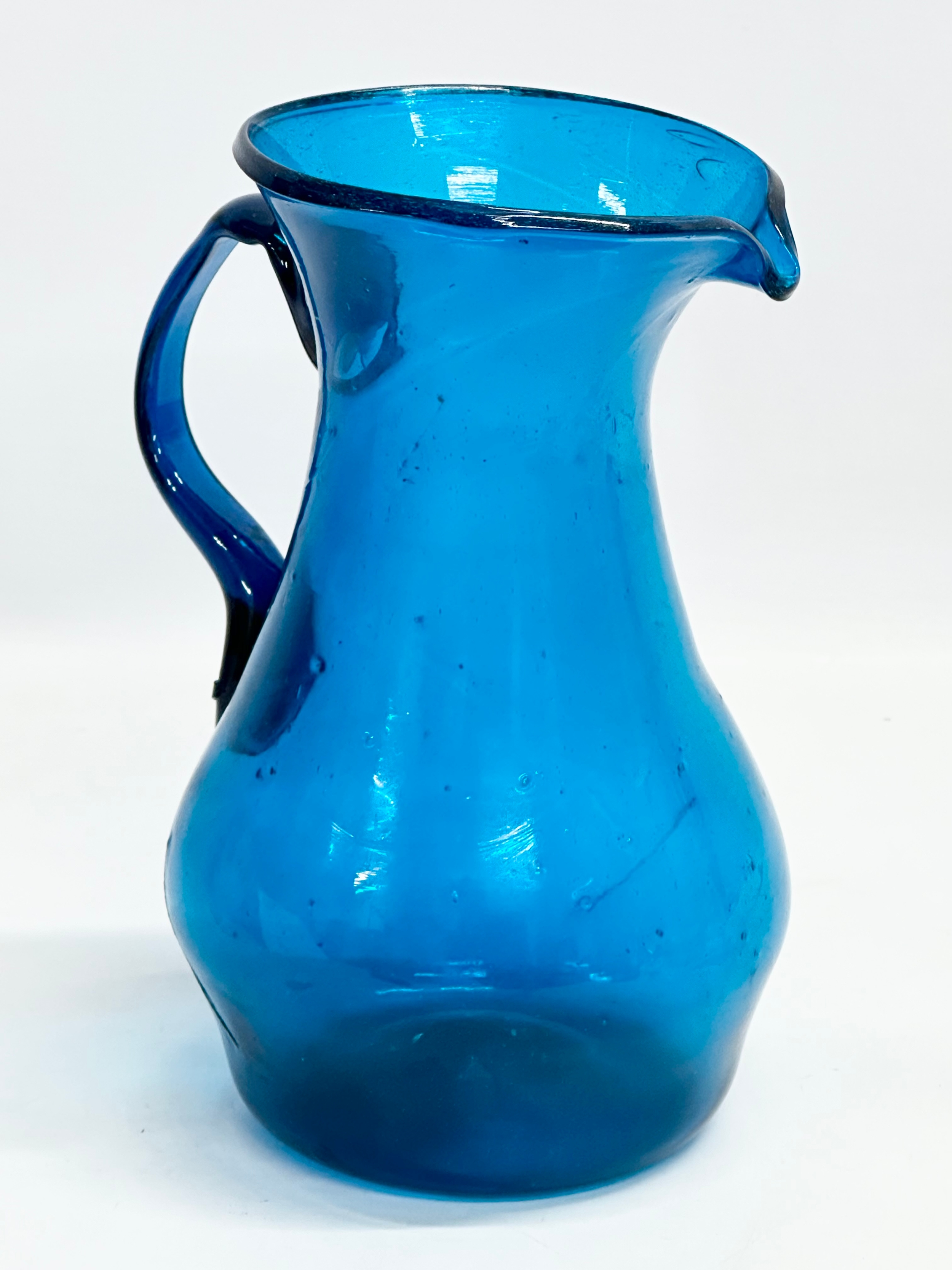 A large late 18th century hand blown Bristol Blue water jug. Circa 1760-1800. 17x14x22cm - Image 3 of 10