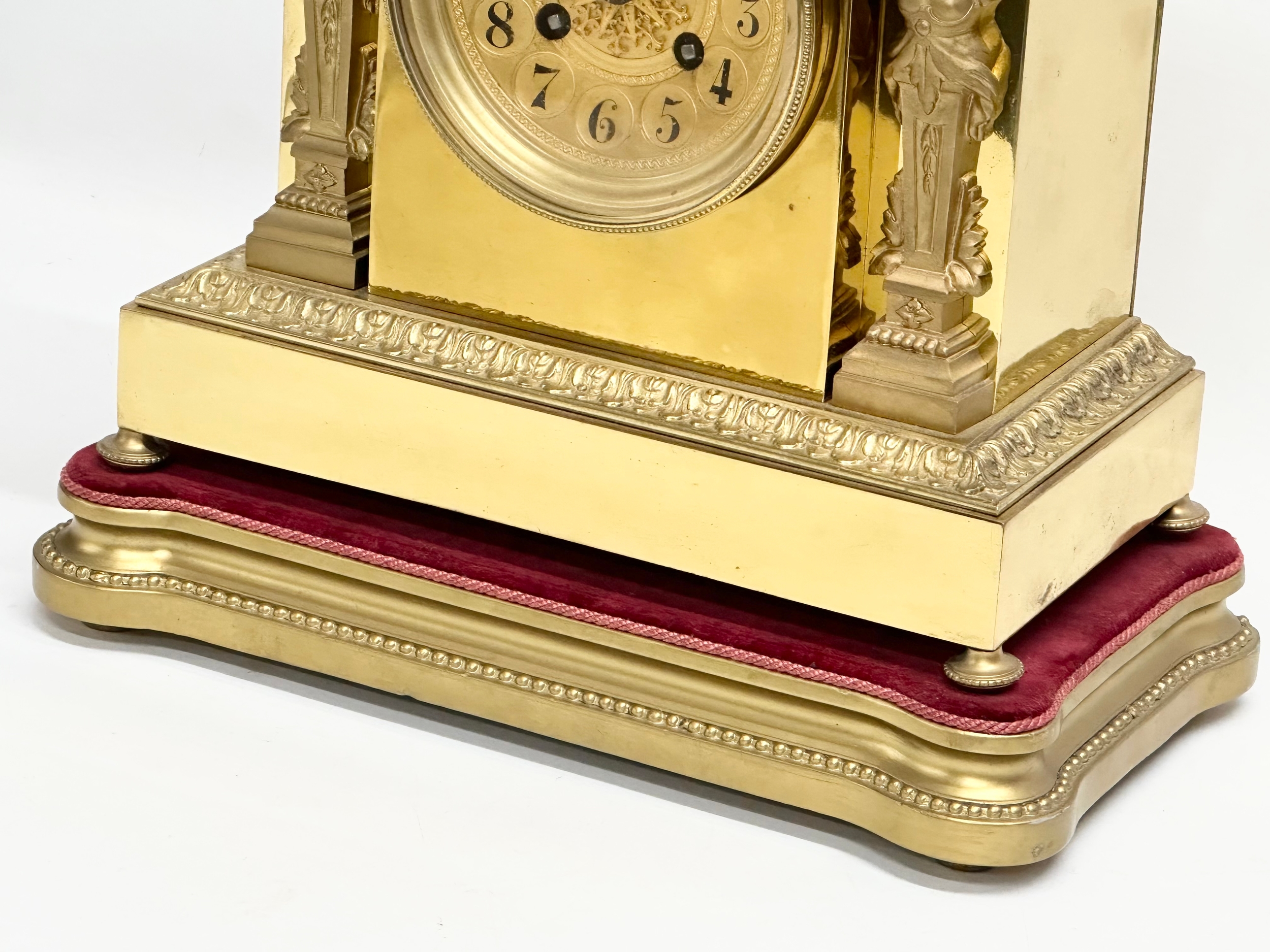 A late 19th century French brass mantle clock on stand. L. Marti Medaille D’Argent 1889. With key - Image 4 of 9