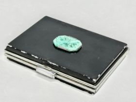 A rare 1930’s Art Deco enamel and jade compact case. 12.5x9cm