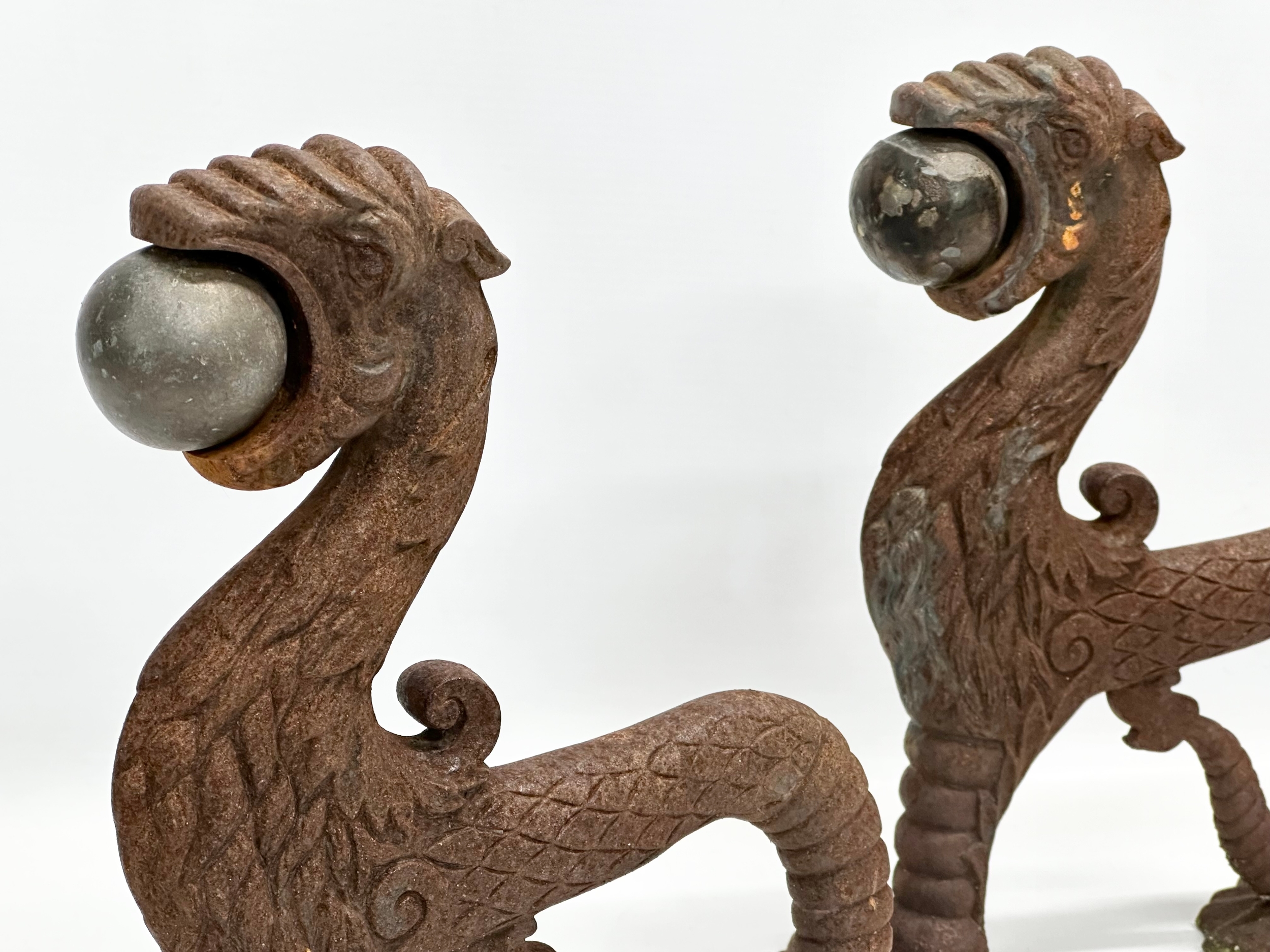 A pair of early/mid 19th century cast iron ‘Sea Lion’ andirons. 23x26cm - Image 5 of 8