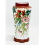 A large late 19th century French hand painted opaline glass vase. Circa 1890-1900. 14x27cm