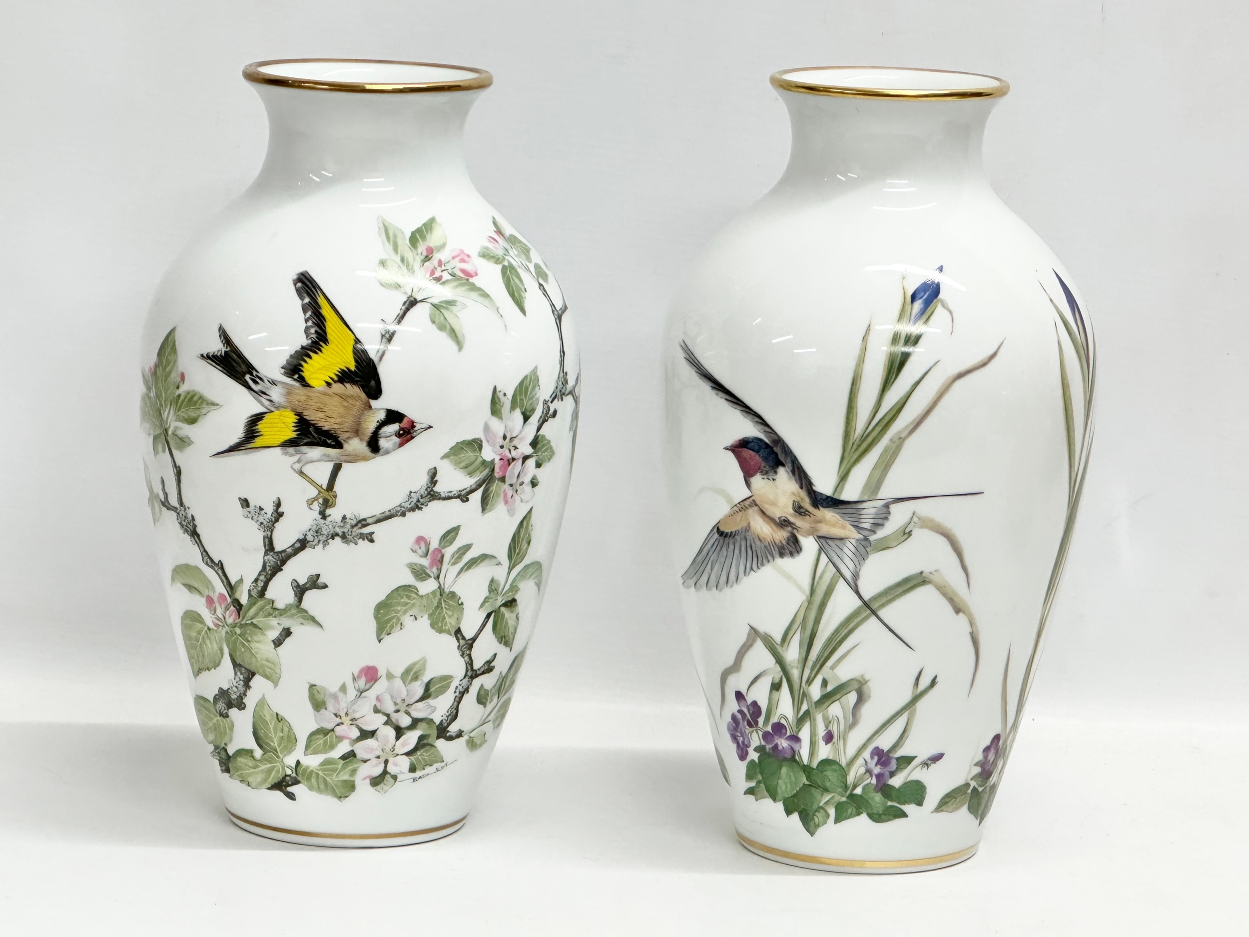 A pair of Limited Edition ‘The Meadowland Bird’ vases designed by Basil Ede for Franklin Mint. 1980.