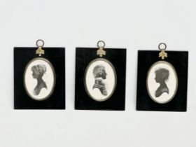 A set of 3 Enid Elliot Linder silhouettes. Hand drawn and signed. 12.5x15cm