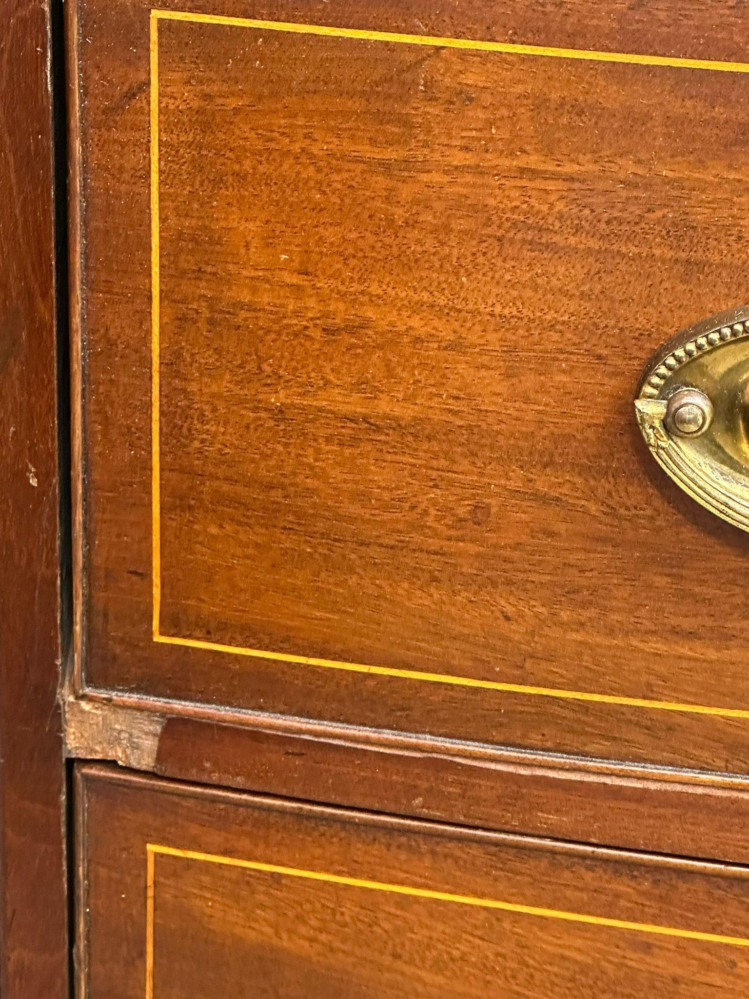 A George IV Inlaid mahogany box front chest of drawers with brass drop handles on splayed feet. - Image 4 of 8