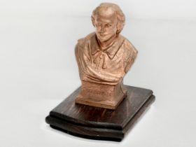 A 19th century cold painted spelter bust of Shakespeare. 7x5x12cm not including stand.