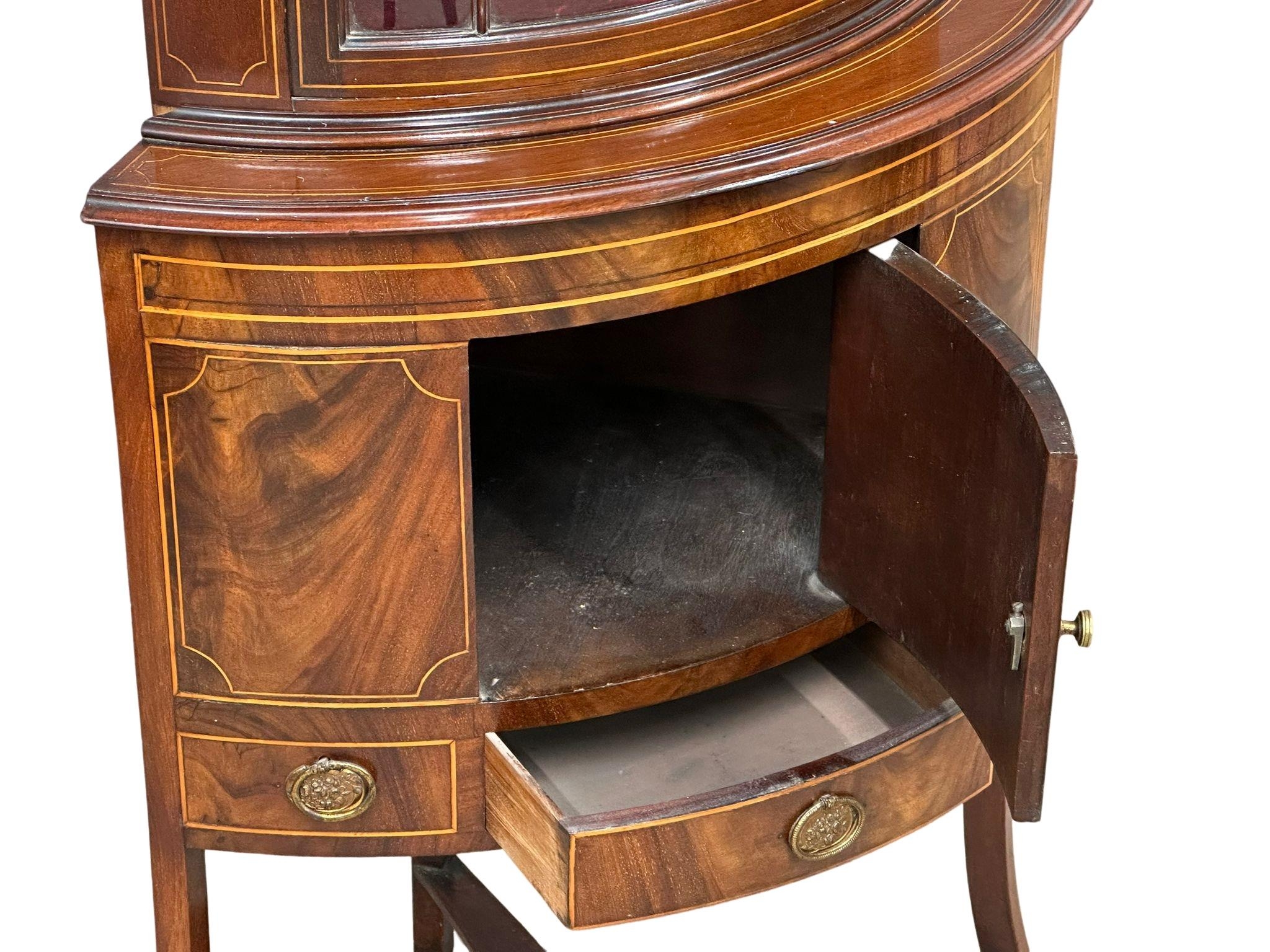 A late 19th Century George III style Inlaid mahogany corner display cabinet with astragal glazed - Image 7 of 7