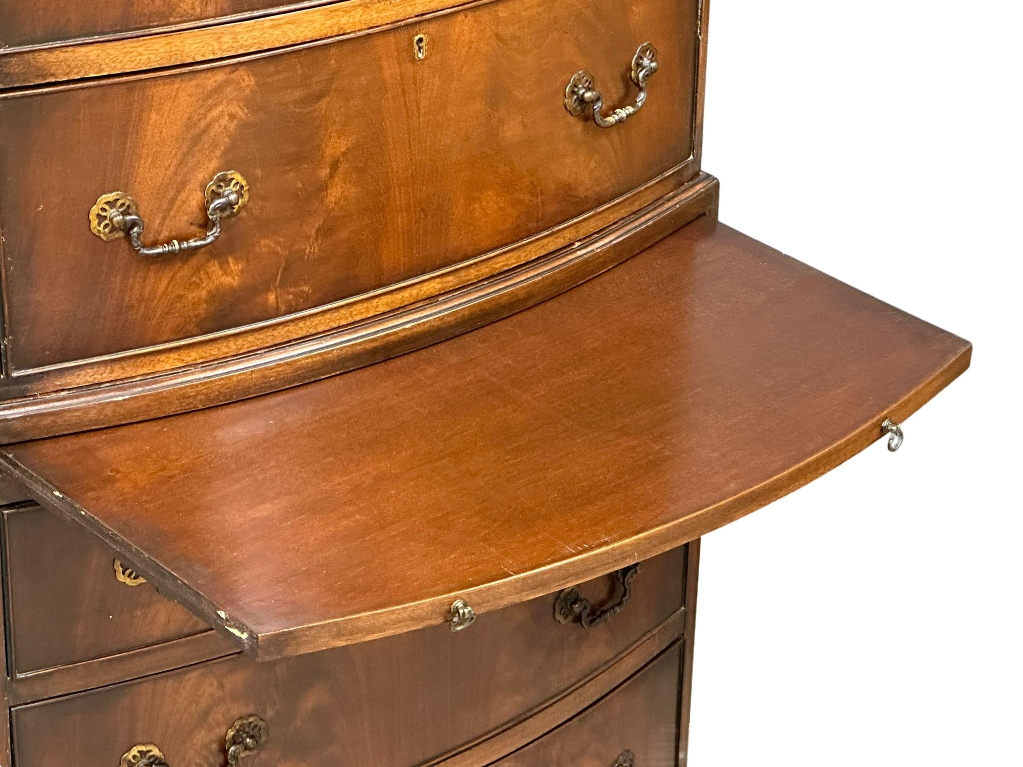 An early 20th Century George III style mahogany bow front tallboy chest on chest with brushing - Image 5 of 10