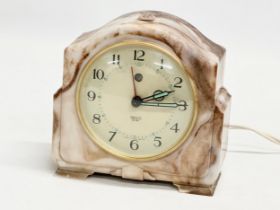 A vintage Smiths Bakelite marble effect mantle clock. Model CA. 13x7x13cm