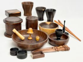 A collection of early/mid 20th century treen ware. Tobacco jars, bowls, egg cups, etc