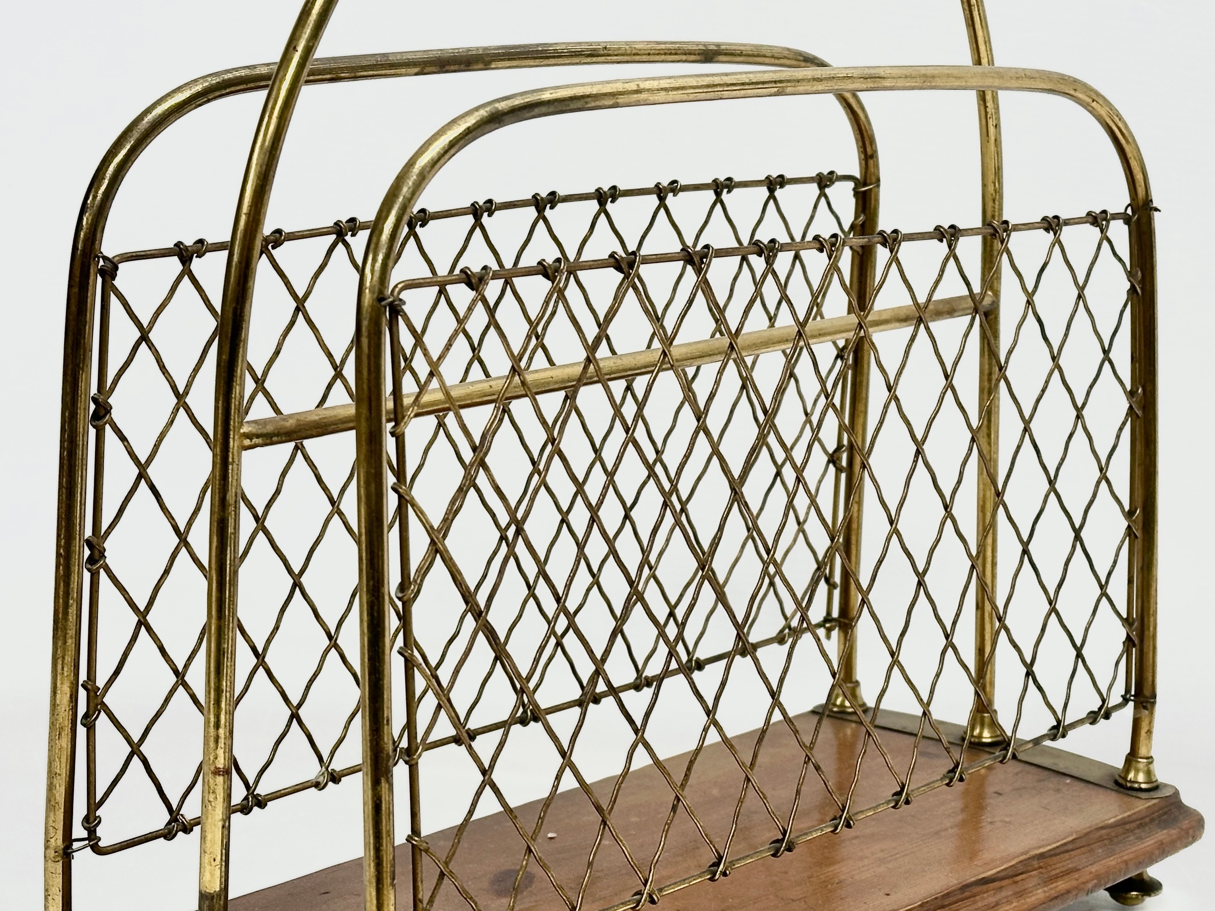 A late Victorian brass and mahogany paper rack/magazine rack. 36x15x37cm - Image 4 of 5