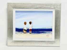 An oil painting on board by Michelle Carlin. Watching the Boats. 39.5x29cm. Frame 56x46cm