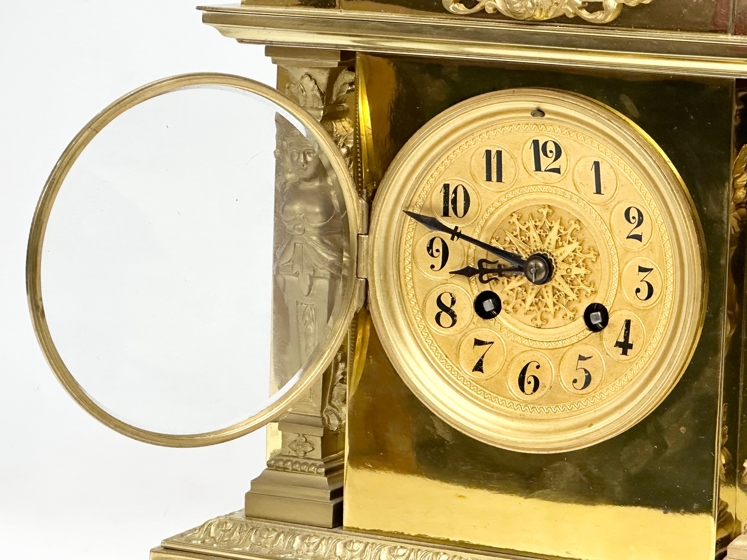 A late 19th century French brass mantle clock on stand. L. Marti Medaille D’Argent 1889. With key - Image 5 of 9