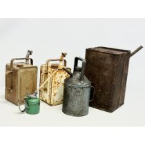 5 vintage oil cans.