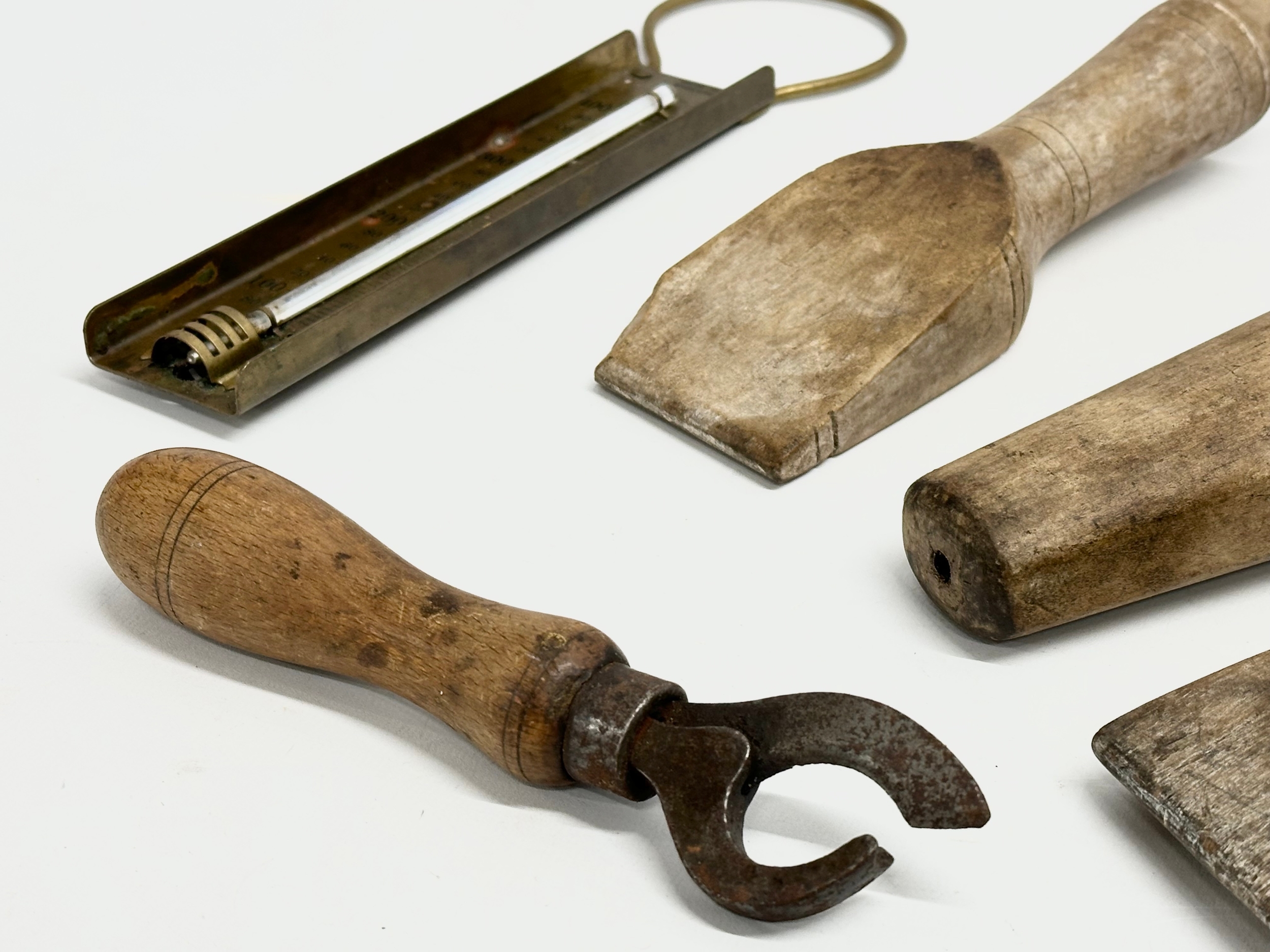 A job lot. 3 late 19th century wooden tools, barometer, scope with case etc. - Image 4 of 5