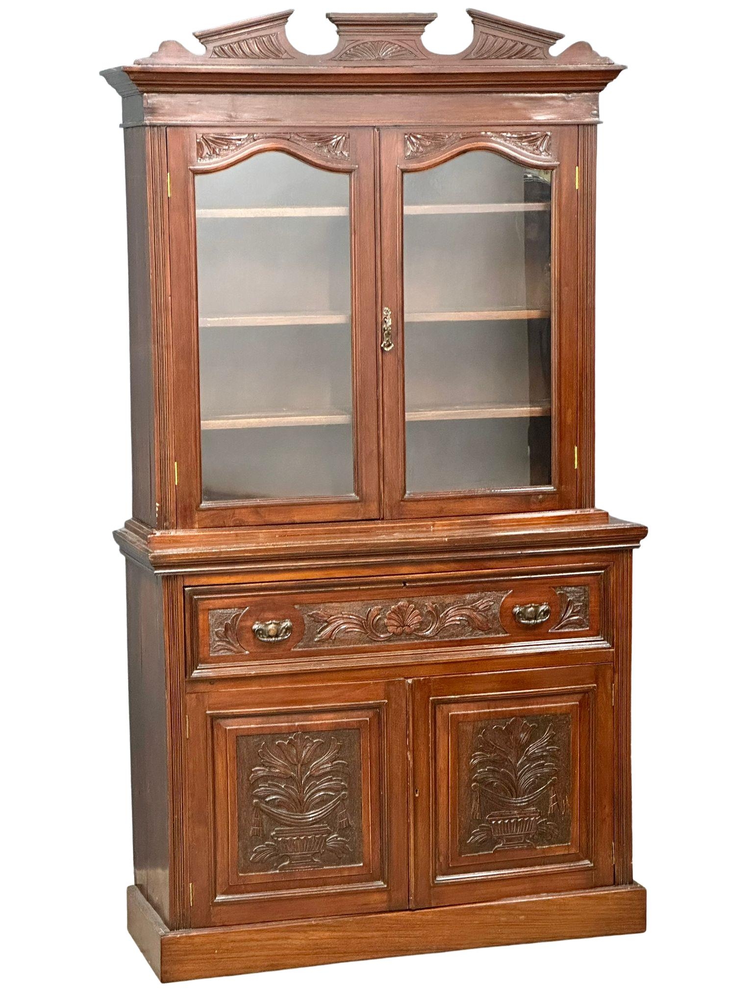 A large late Victorian mahogany secretaire bookcase, circa 1890. 120x44x217cm