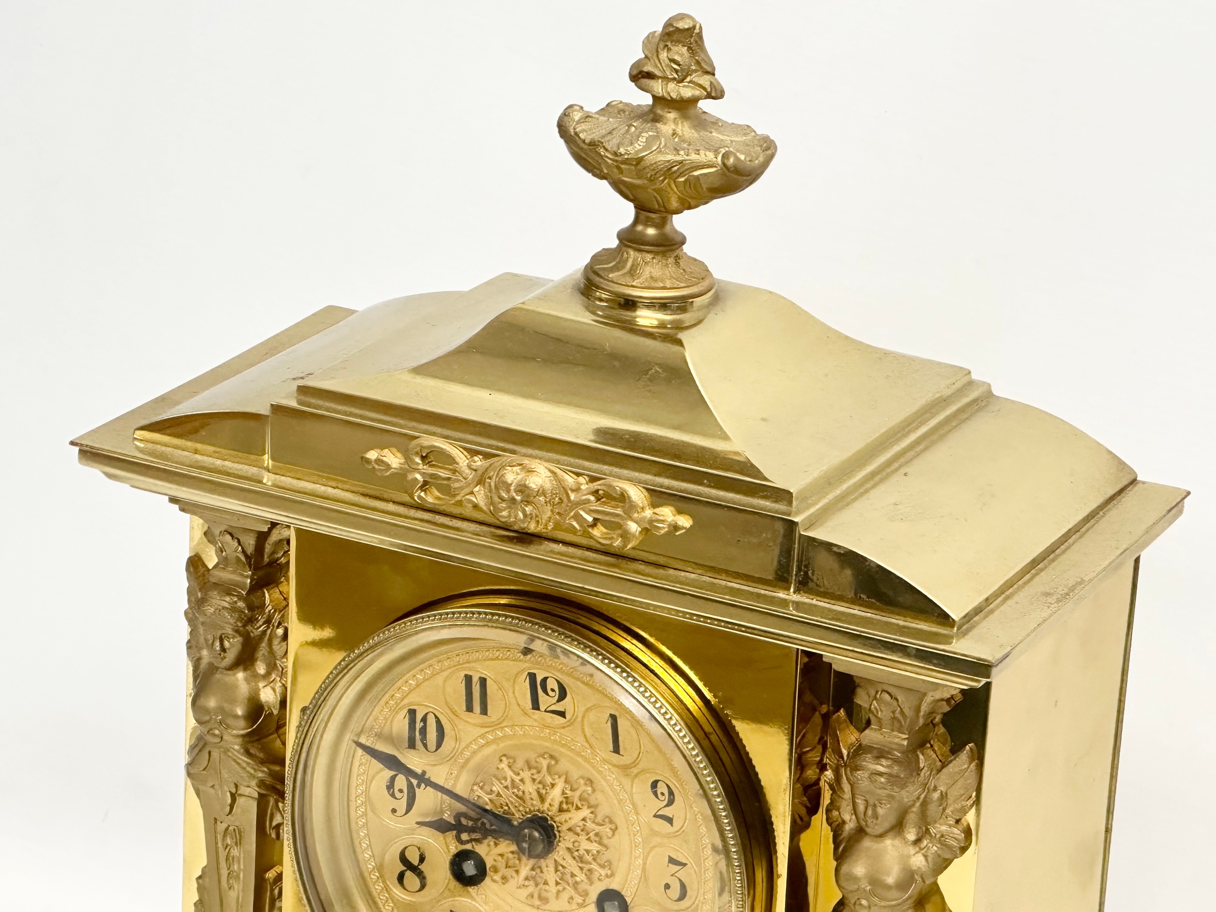 A late 19th century French brass mantle clock on stand. L. Marti Medaille D’Argent 1889. With key - Image 2 of 9