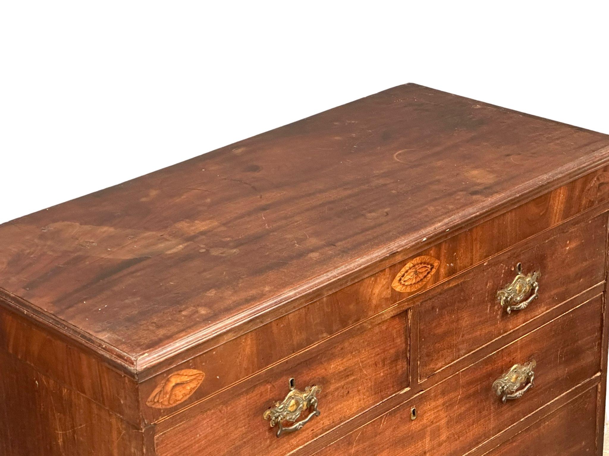 A large late George III Inlaid mahogany chest of drawers, circa 1800-20. 115cm x 55cm x 105cm - Image 7 of 8