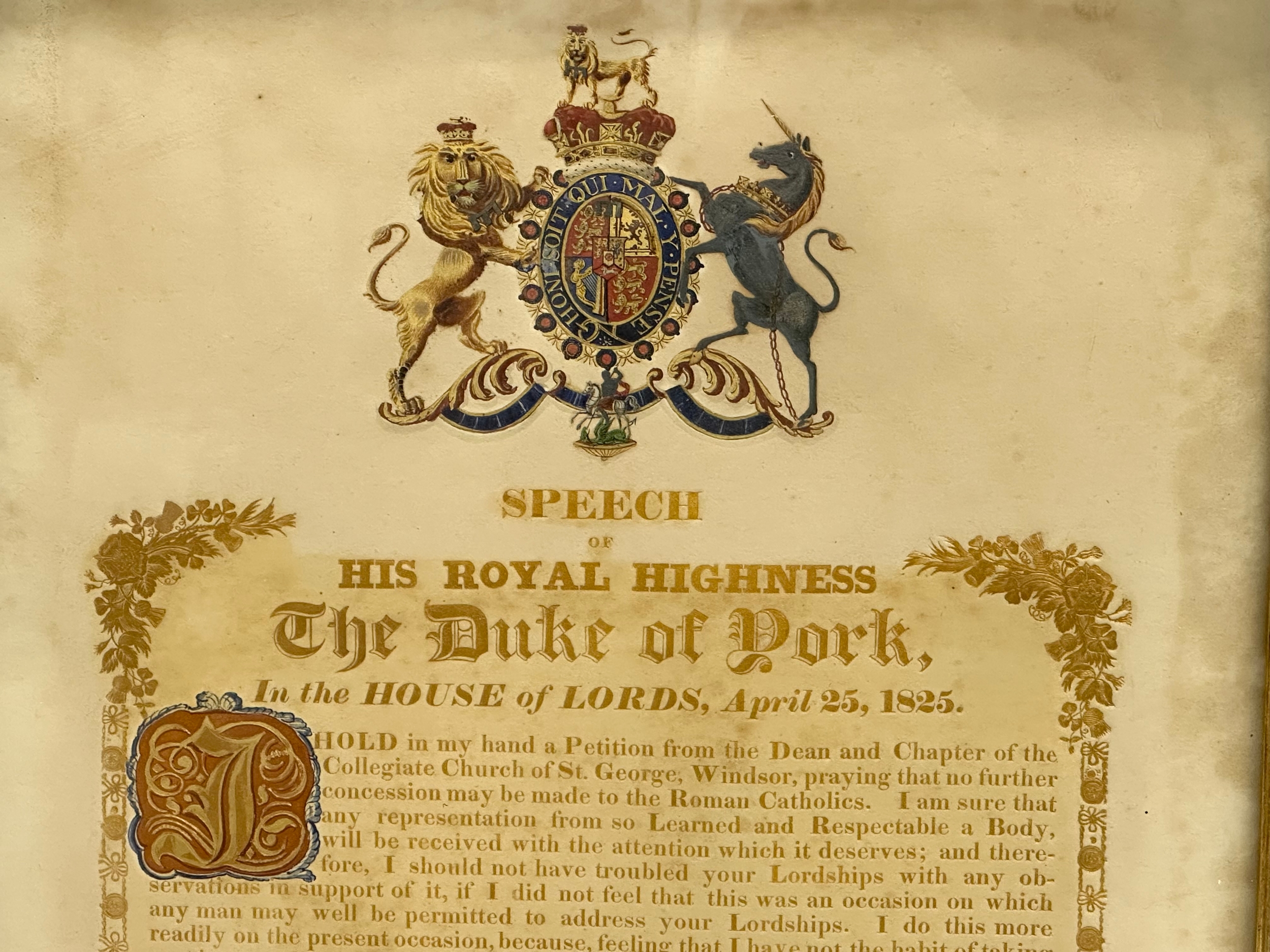 An early 19th century Speech of His Royal Highness Prince Frederick The Duke of York, in the House - Image 3 of 12