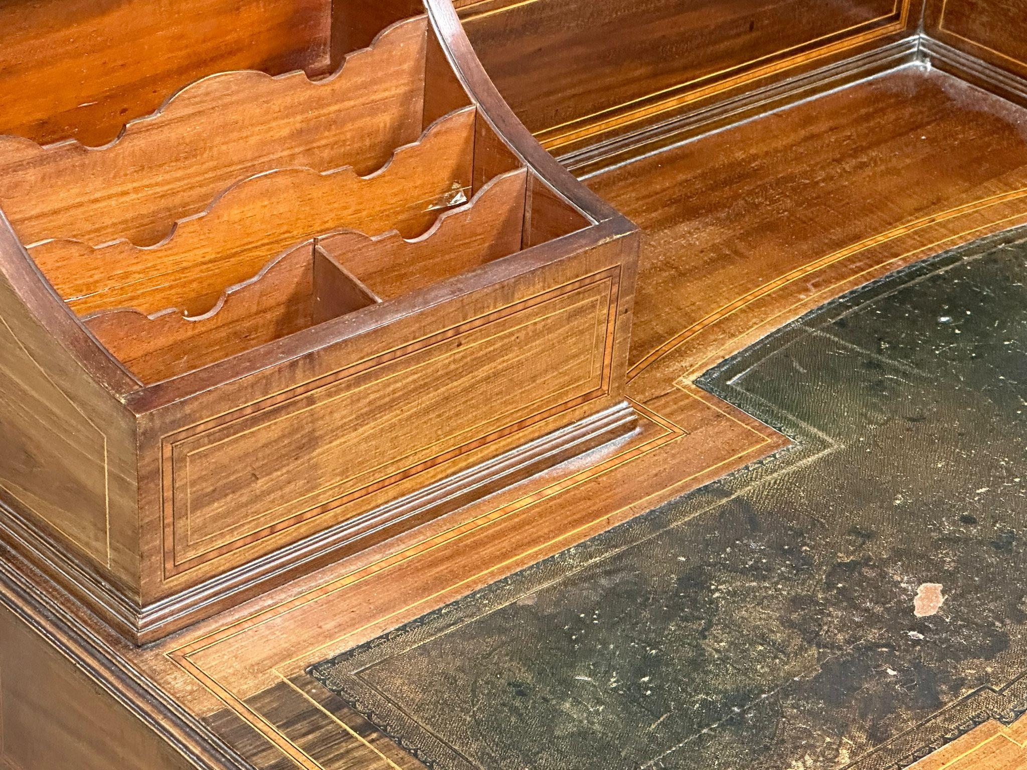 An early 20th century Sheraton Revival inlaid mahogany writing desk with leather top and 3 - Image 5 of 7