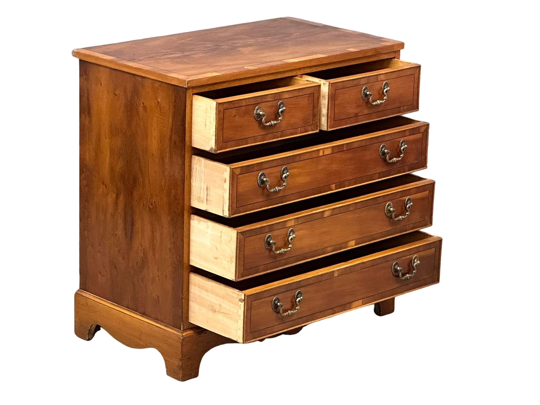 A George III style Inlaid yew wood chest of drawers, 75cm x 42cm x 74cm - Image 4 of 7