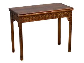 A 19th century Chinese Chippendale Revival mahogany turnover games table. Circa 1860-1880. 91.5x45.