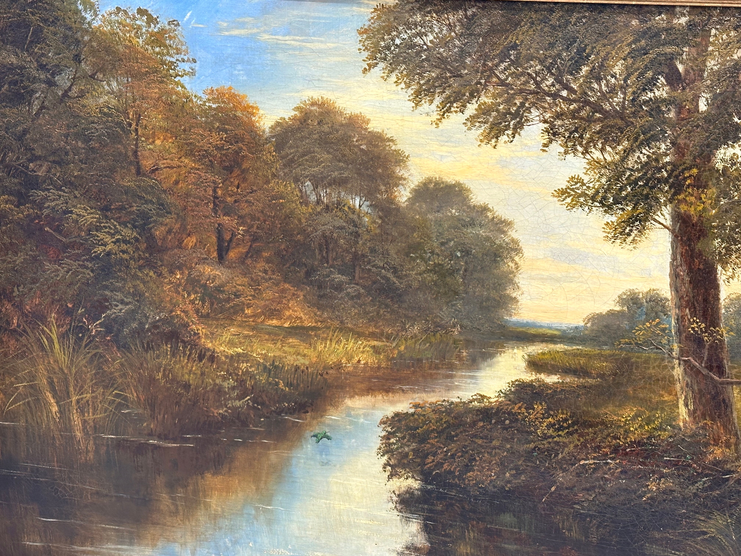 A large oil painting on canvas by Charles Henry Passey (1818-1895) River Through the Forest. - Image 10 of 10