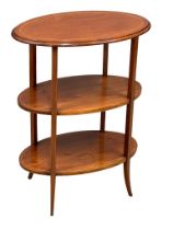 An Edwardian Inlaid 3 tier whatnot/side table on splayed feet. 58cm x 36cm x 76cm