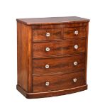 A large Victorian mahogany bow front chest of drawers with Victorian glass handles. 105x53.5x113cm