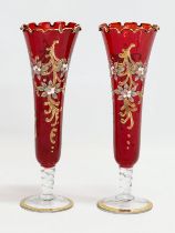 A pair of Venetian Murano Ruby Glass vases. Italy. 24cm