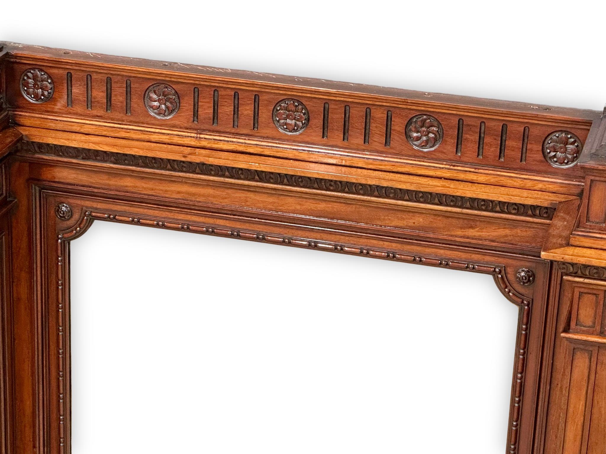 A large late Victorian carved walnut mirror back over-mantle/wall hanging cabinet. Circa 1880. - Image 5 of 5