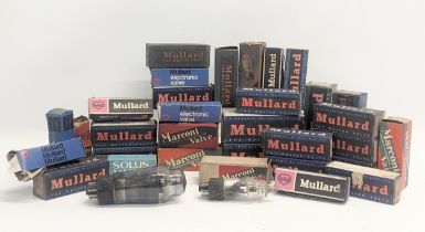 A collection of vintage valves. Mullard, Solus, etc.