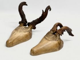 2 19th century wooden deer skulls. 23cm
