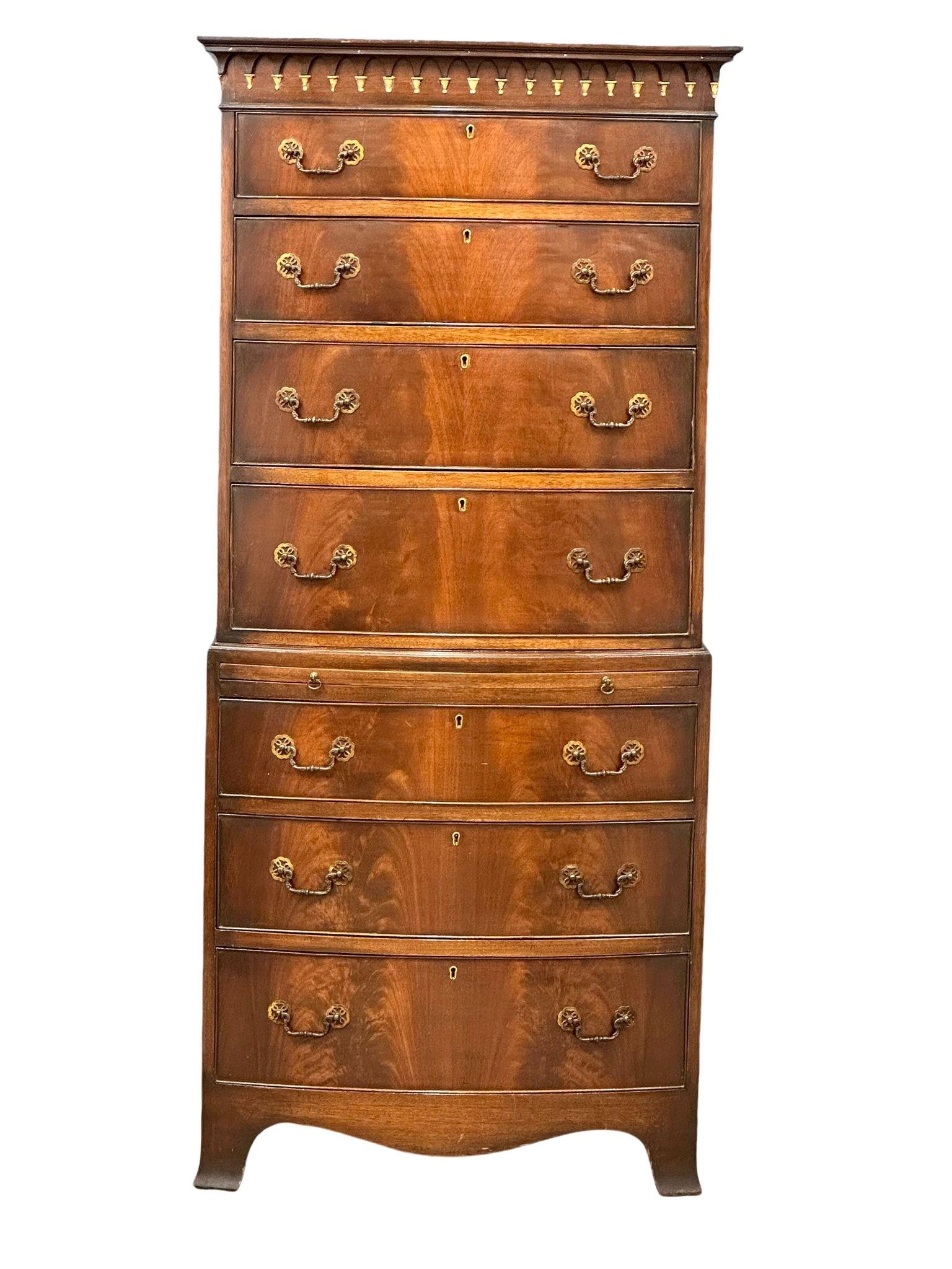 An early 20th Century George III style mahogany bow front tallboy chest on chest with brushing - Image 7 of 10